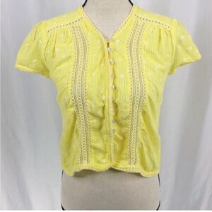 Urban Outfitters Yellow Button Down Lace Trim Blouse